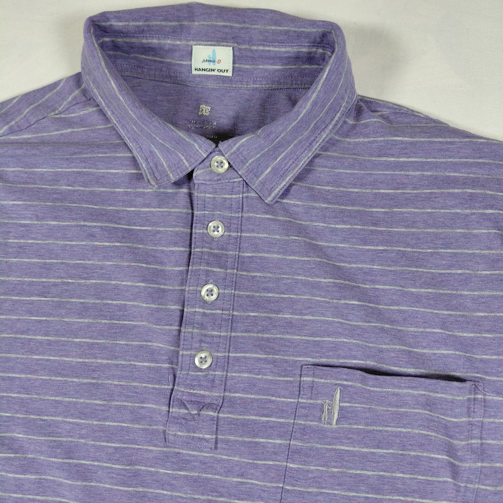 Johnnie-O Hangin Out Mens Purple Striped Polo Shirt Short Sleeve Size XL